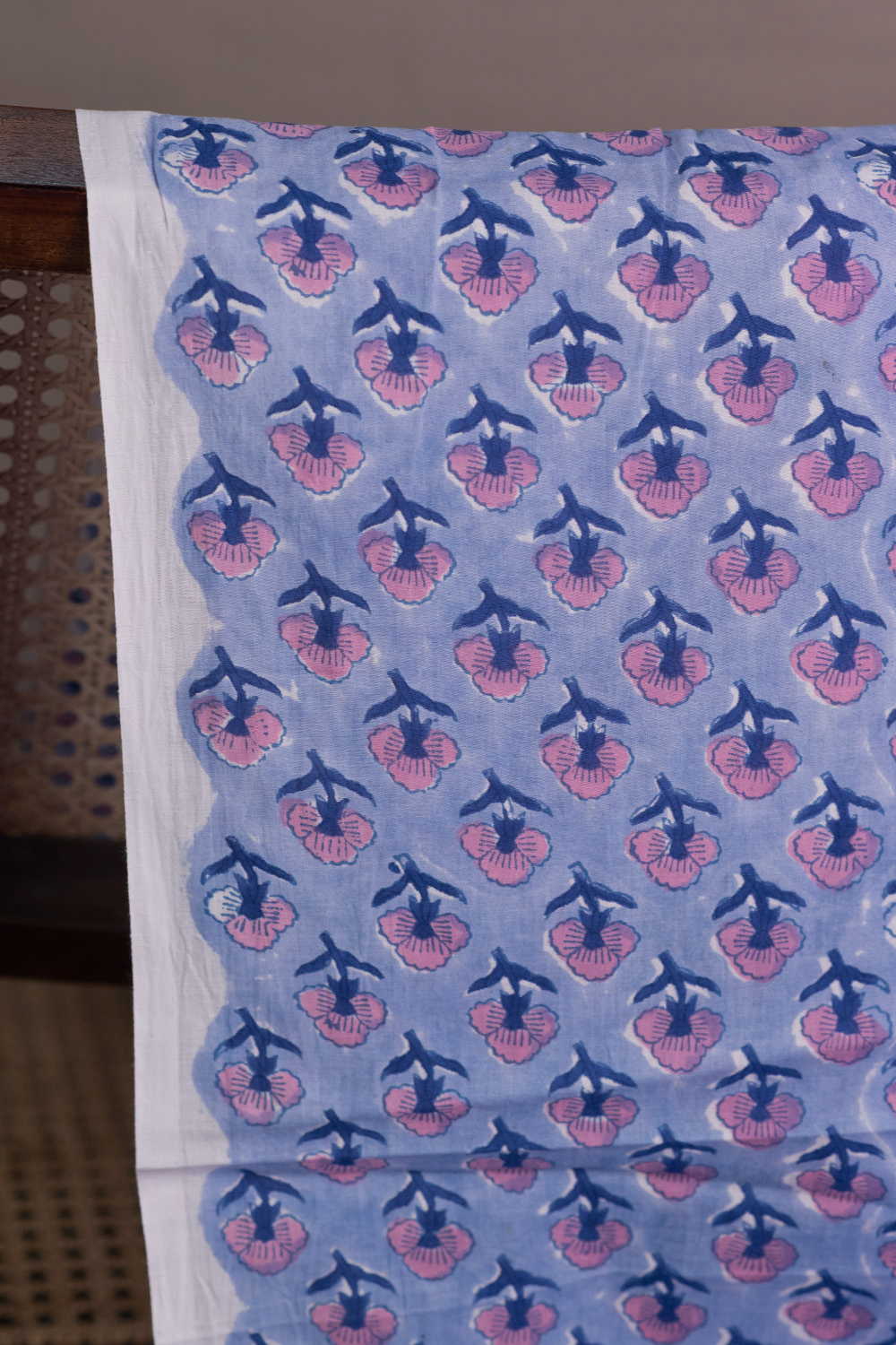 Blue Rosette Charm Sanganeri Cotton Fabric - Image 2