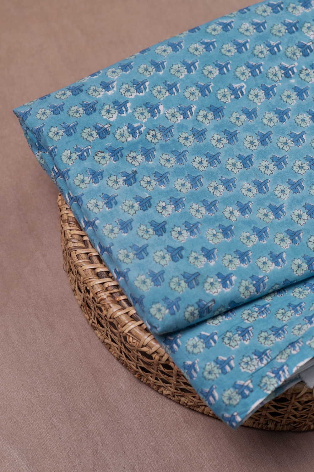 Blue Meadow Blooms Sanganeri Cotton Fabric