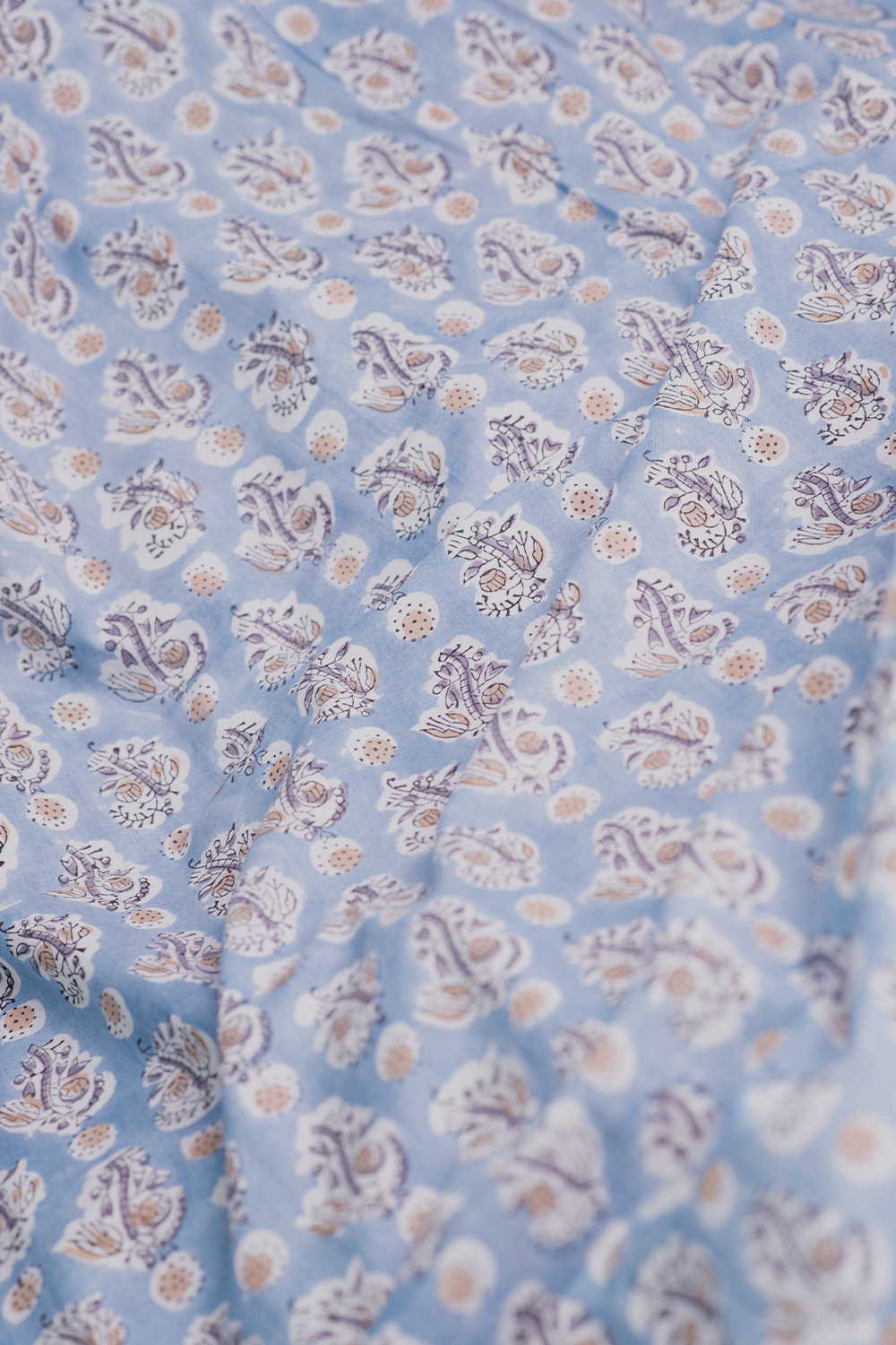 Baby Blue Sanganeri Cotton Fabric - Image 3