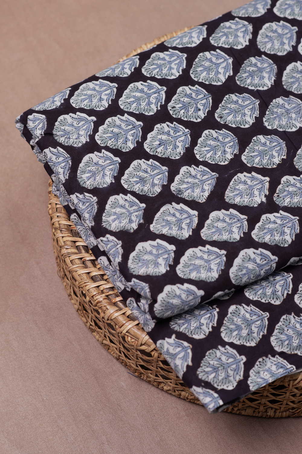 Buttas on Black Sanganeri Cotton Fabric