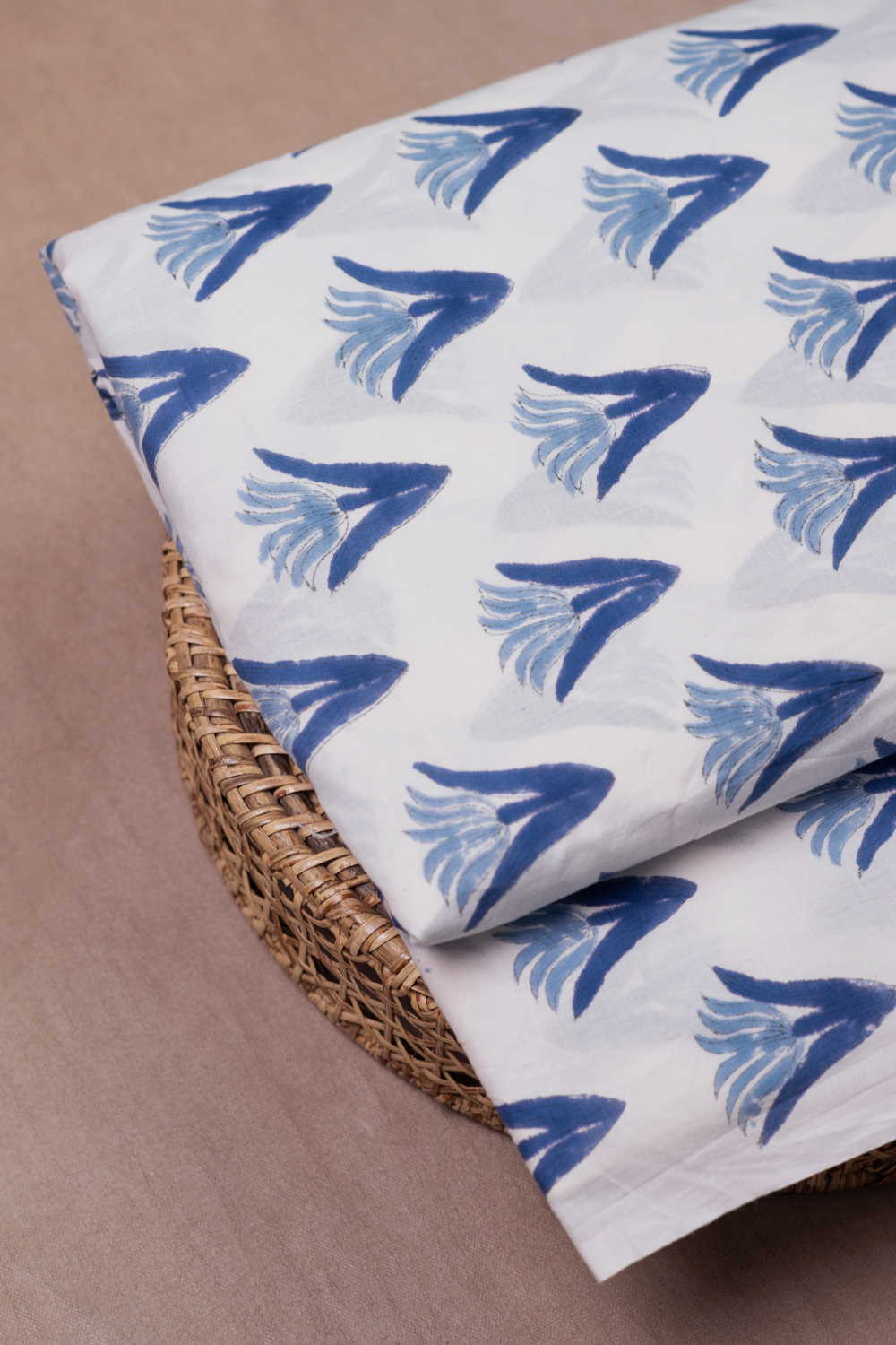 Blue Bloom - Cream Sanganeri Cotton Fabric - Image 2