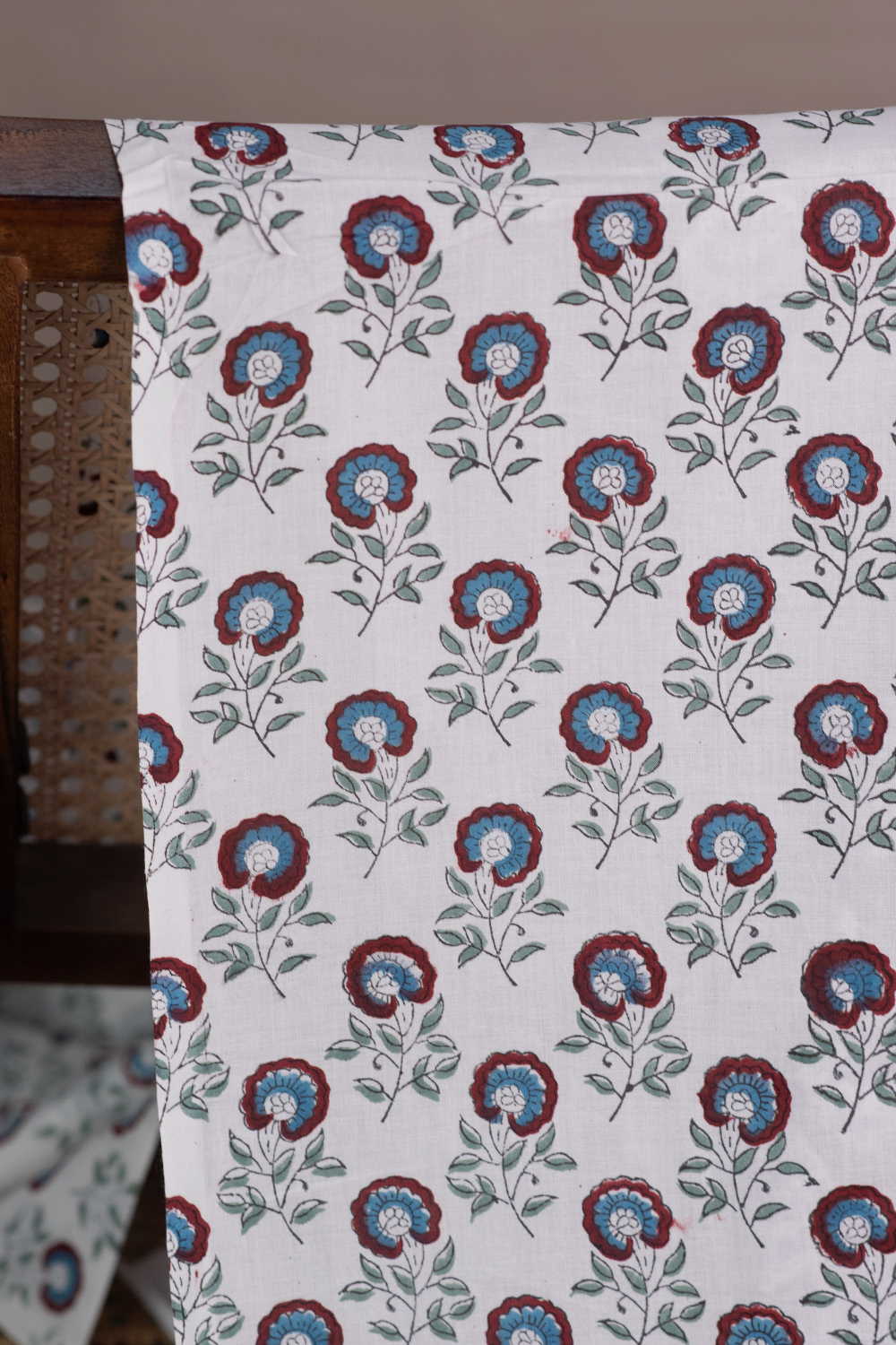 Floral Breeze Ivory Sanganeri Cotton Fabric