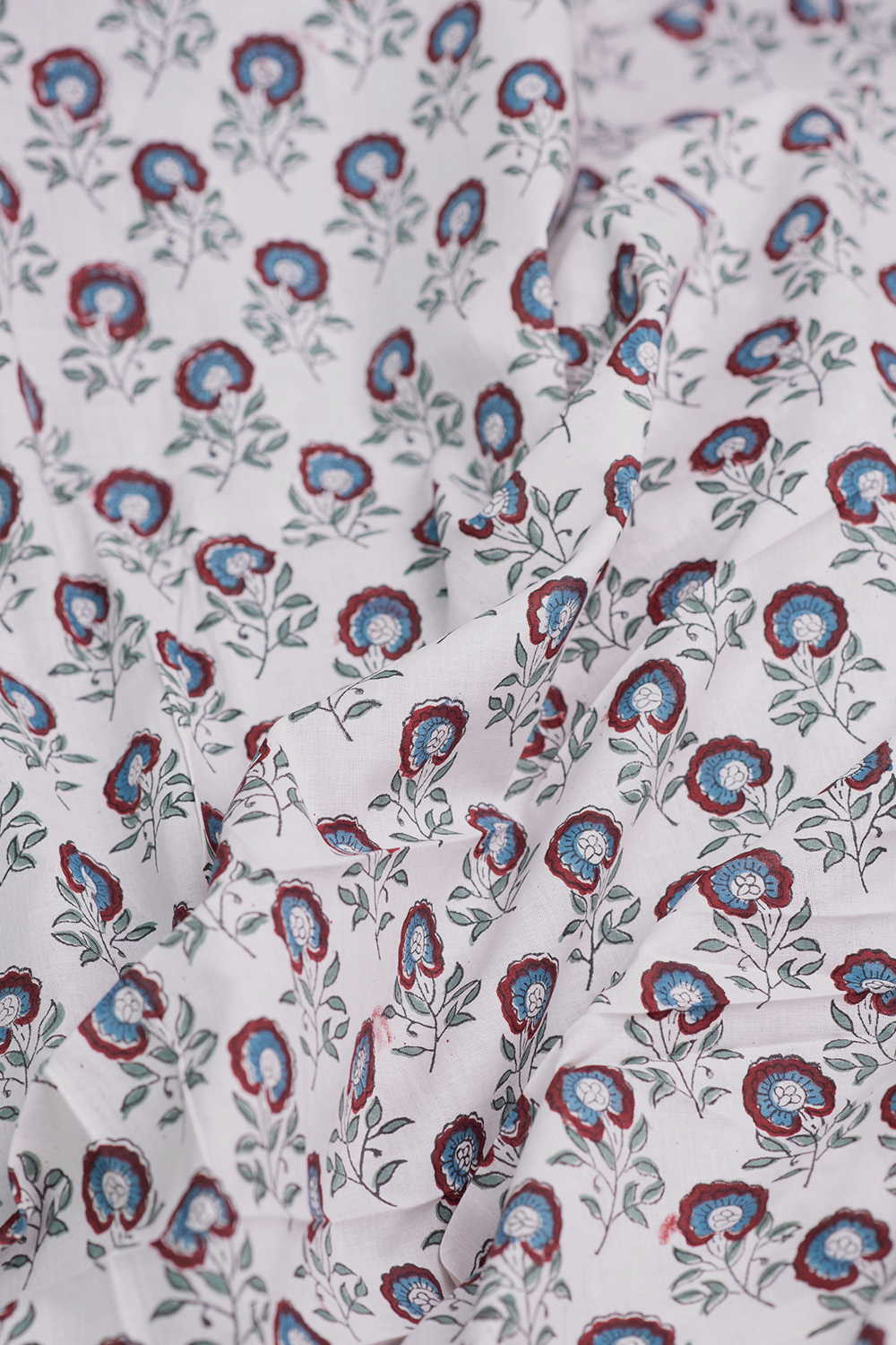 Floral Breeze Ivory Sanganeri Cotton Fabric - Image 2