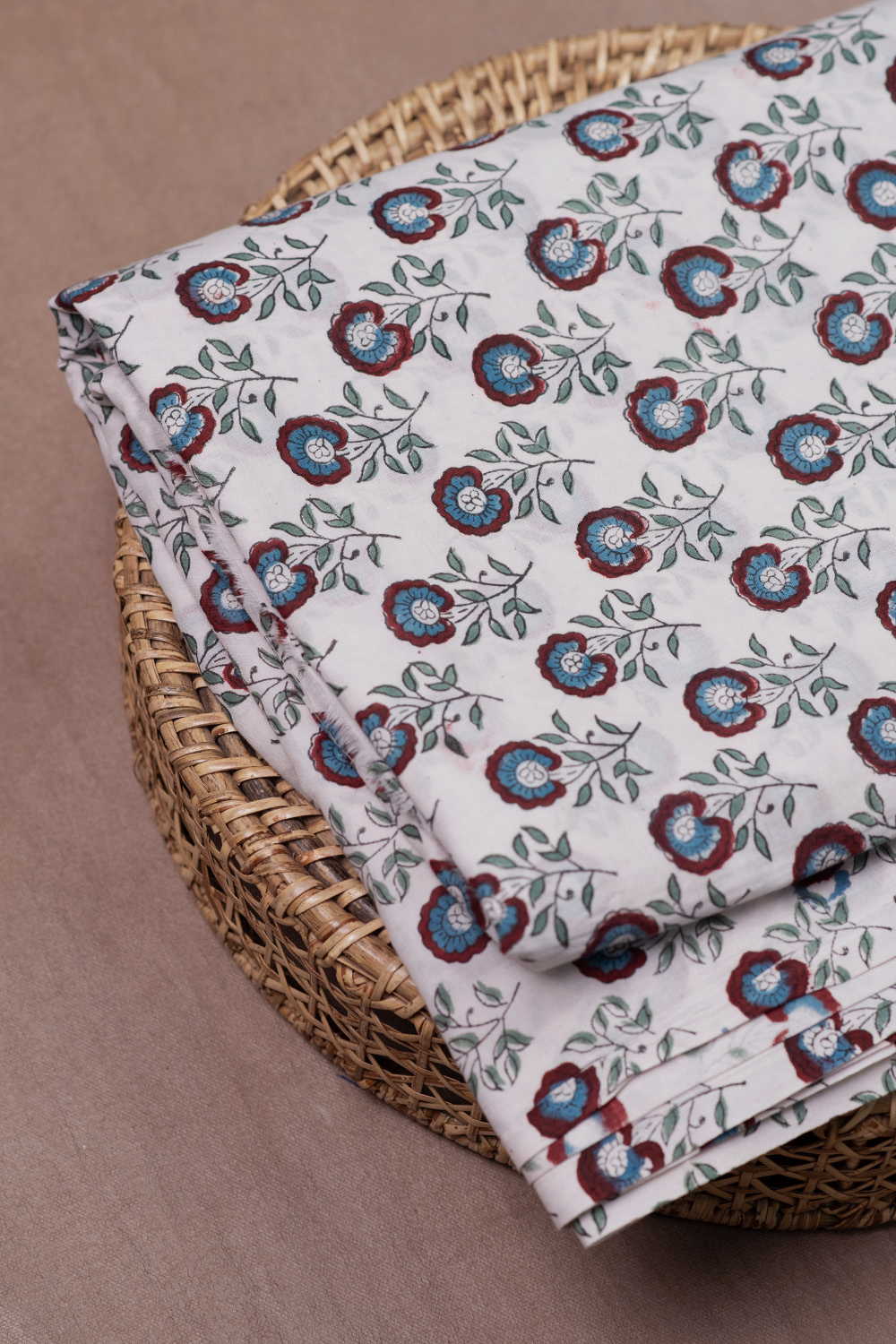 Floral Breeze Ivory Sanganeri Cotton Fabric - Image 3