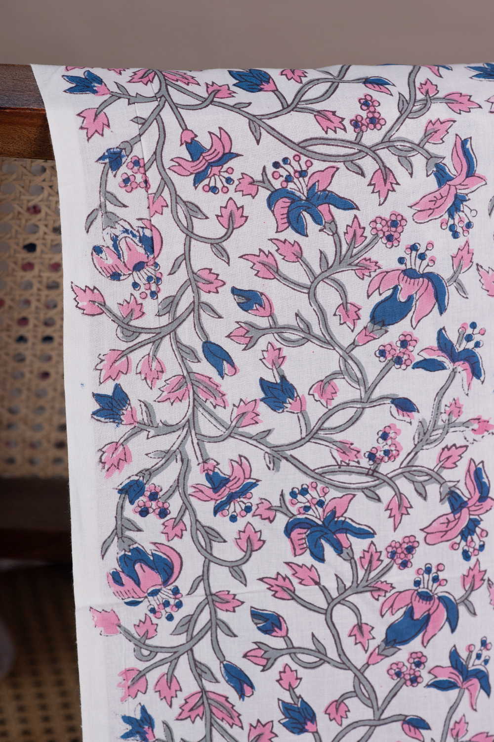 Soft Botanical Bloom Sanganeri Cotton Fabric - Image 3