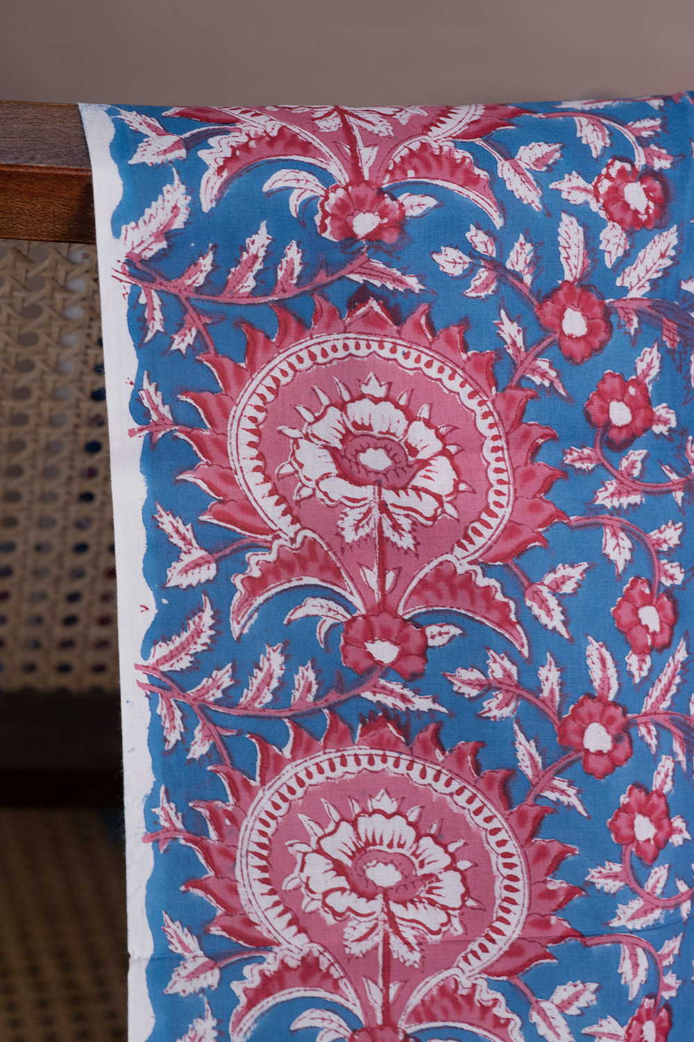 Blue Garden Sanganeri Cotton Fabric