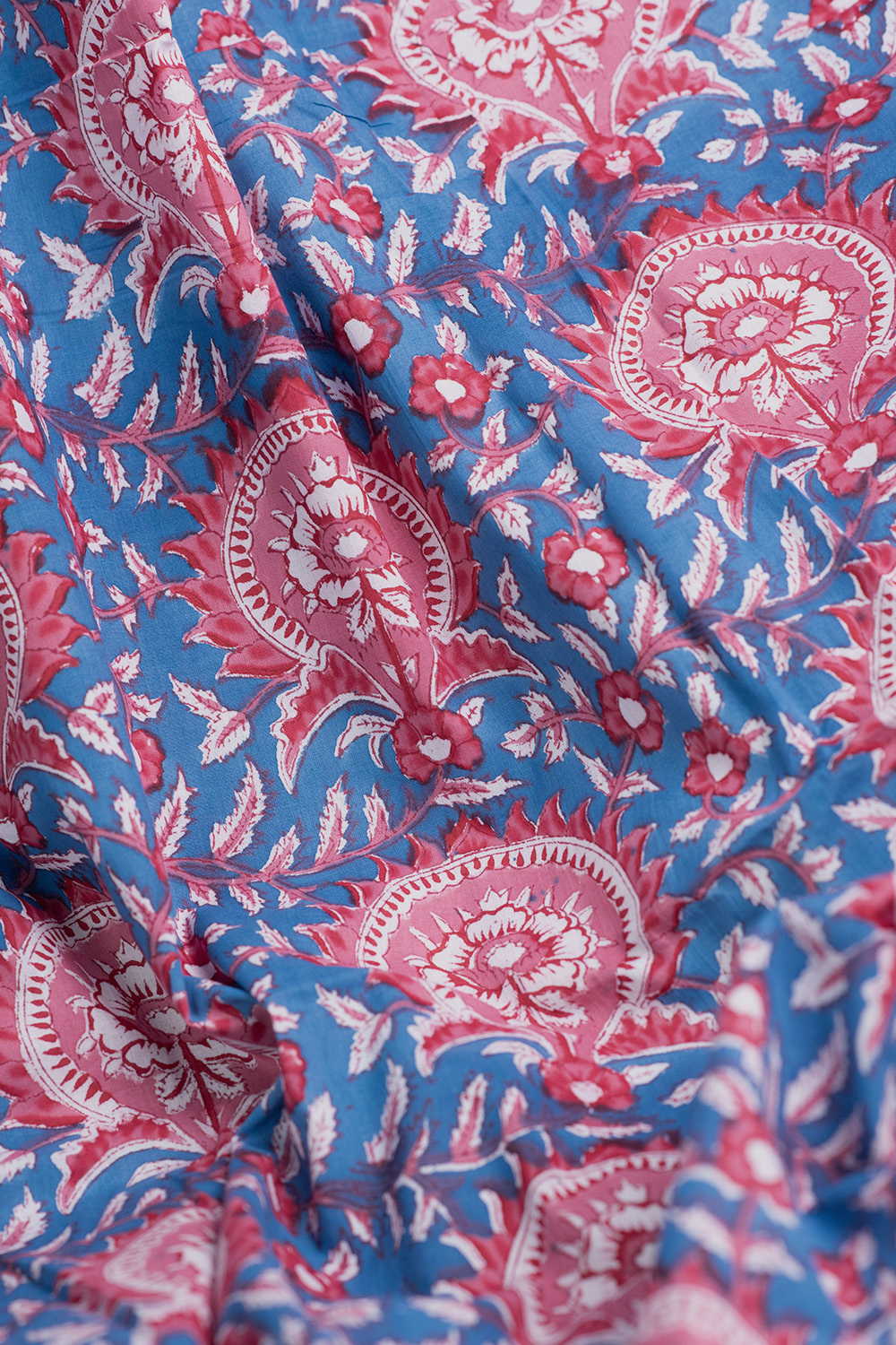Blue Garden Sanganeri Cotton Fabric - Image 2