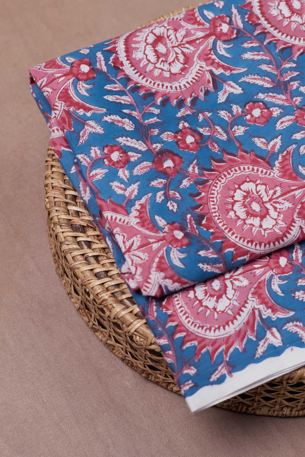 Blue Garden Sanganeri Cotton Fabric - Image 3