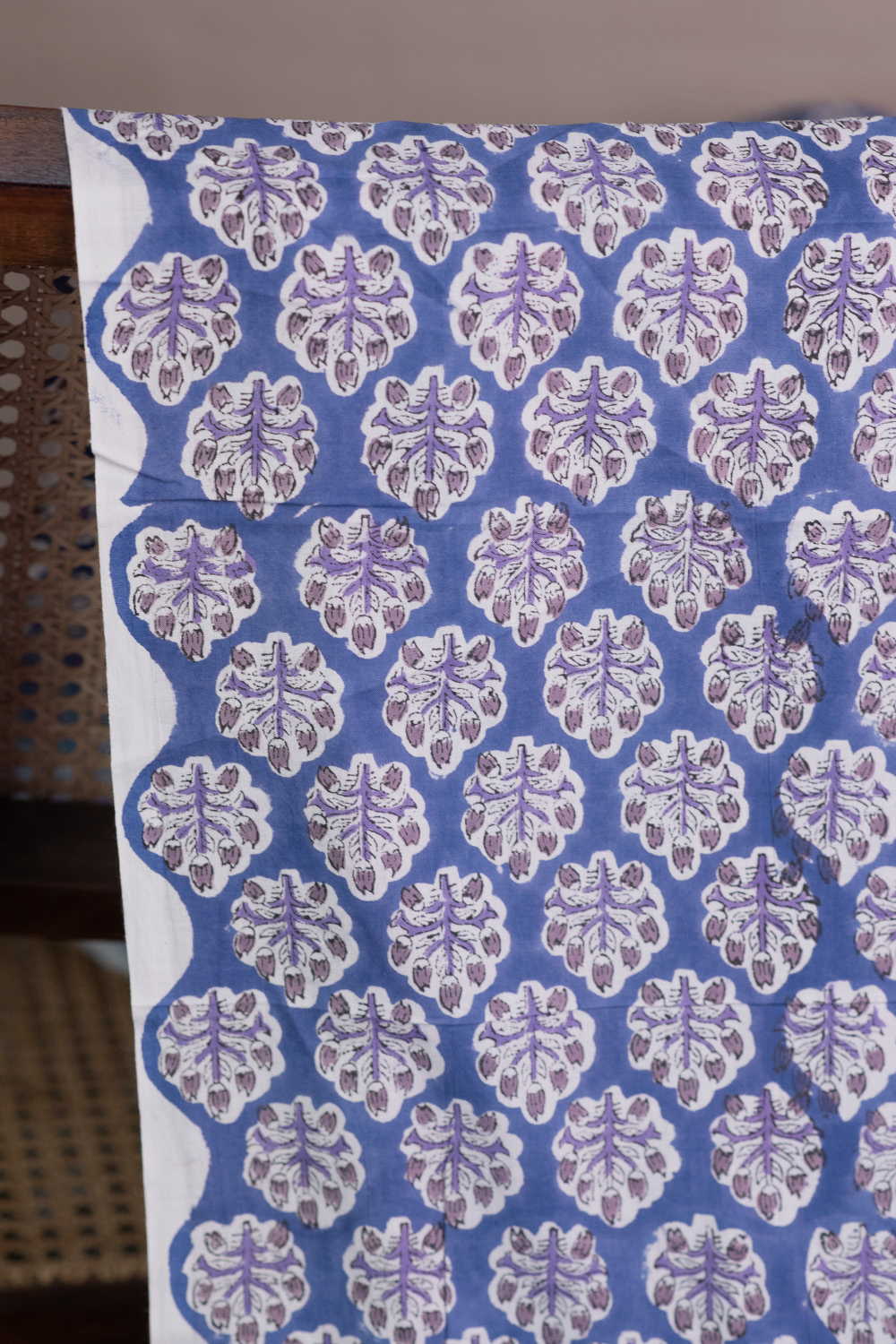 Blue with Buttas Sanganeri Cotton Fabric