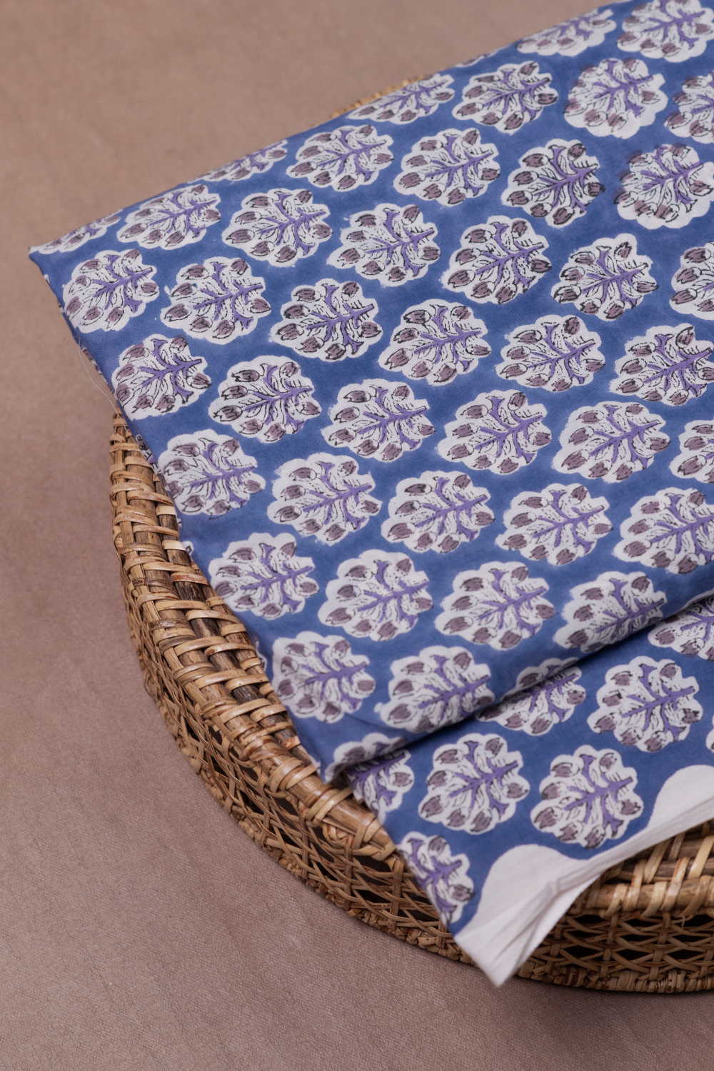 Blue with Buttas Sanganeri Cotton Fabric - Image 2