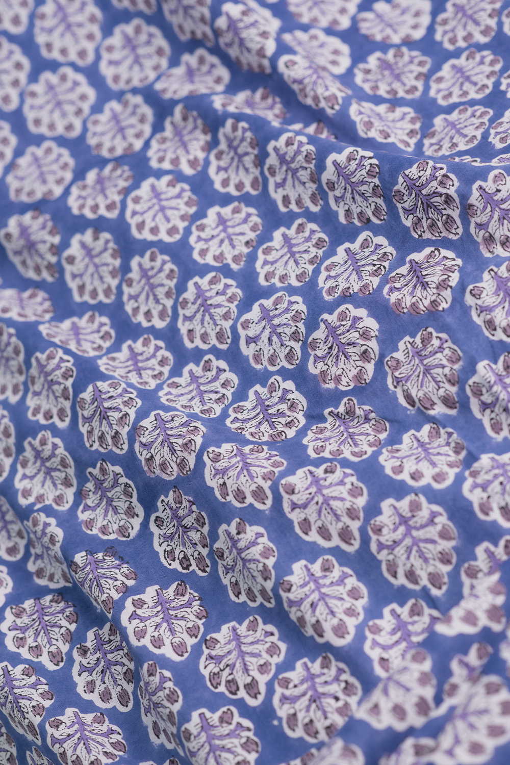 Blue with Buttas Sanganeri Cotton Fabric - Image 3