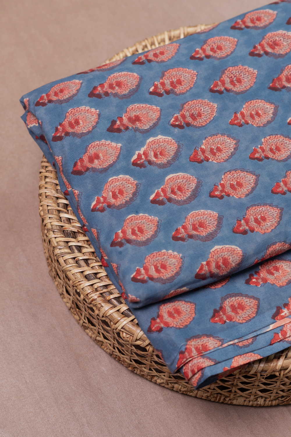 Faded Blue Sanganeri Cotton Fabric - Image 2