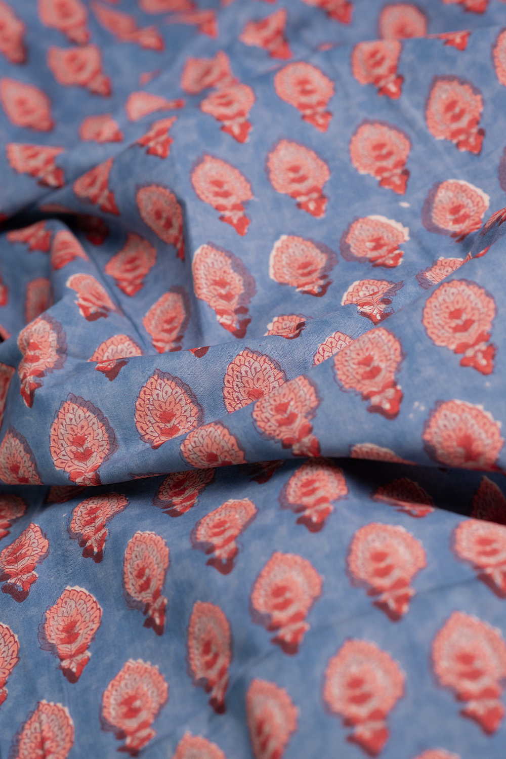 Faded Blue Sanganeri Cotton Fabric - Image 3