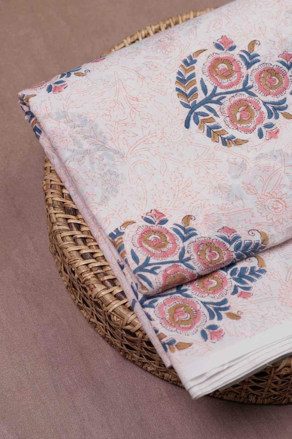 Cream with Floral Sanganeri Cotton Fabric