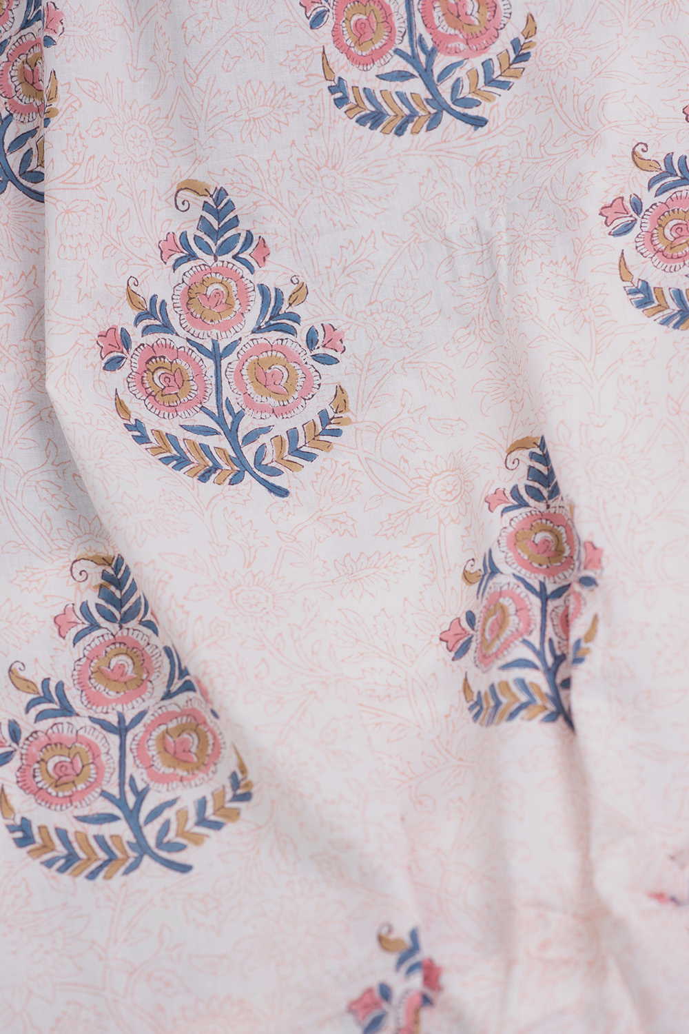 Cream with Floral Sanganeri Cotton Fabric - Image 3