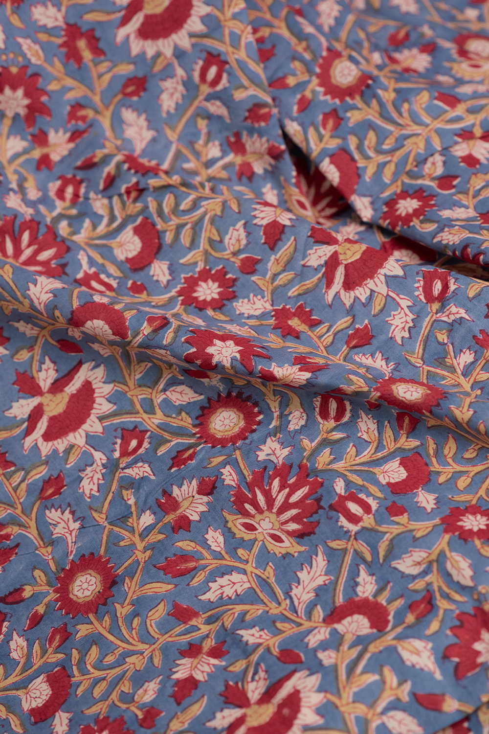 Maroon Floral - Blue Sanganeri Cotton Fabric - Image 2