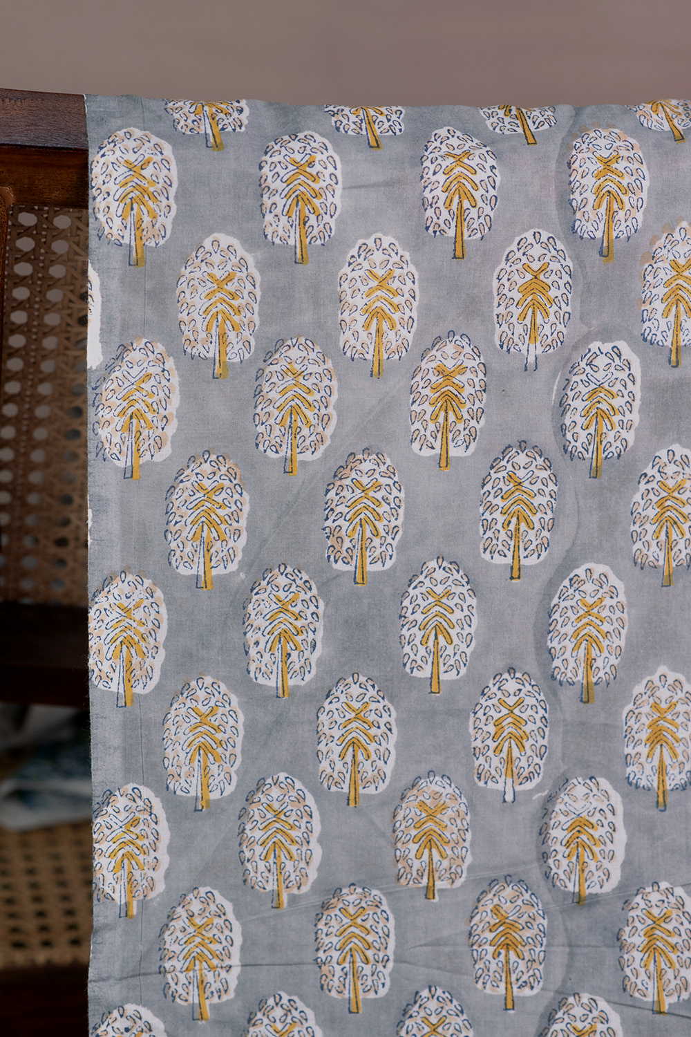 Grey with Buttas Sanganeri Cotton Fabric