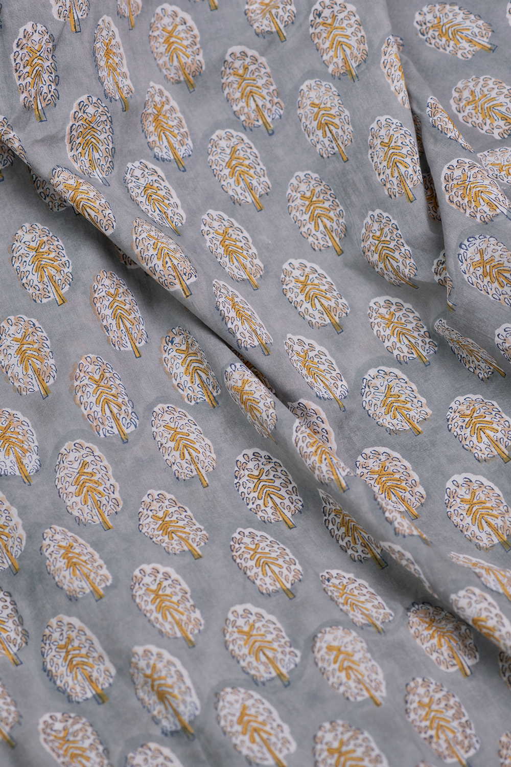 Grey with Buttas Sanganeri Cotton Fabric - Image 2