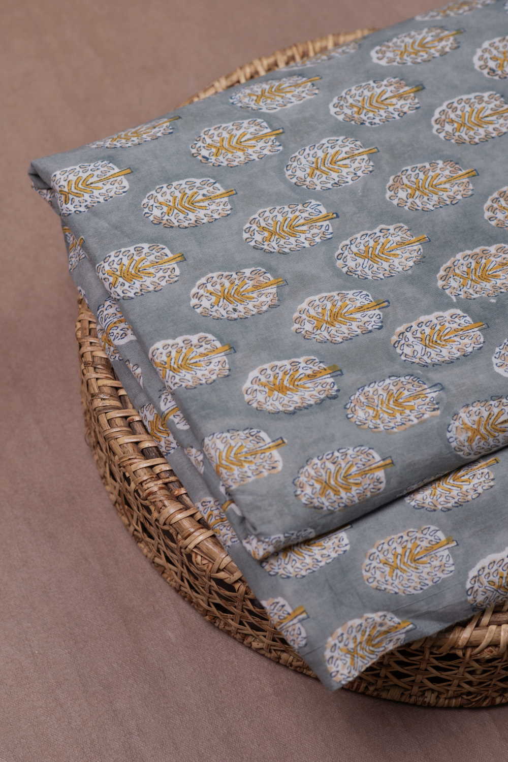 Grey with Buttas Sanganeri Cotton Fabric - Image 3