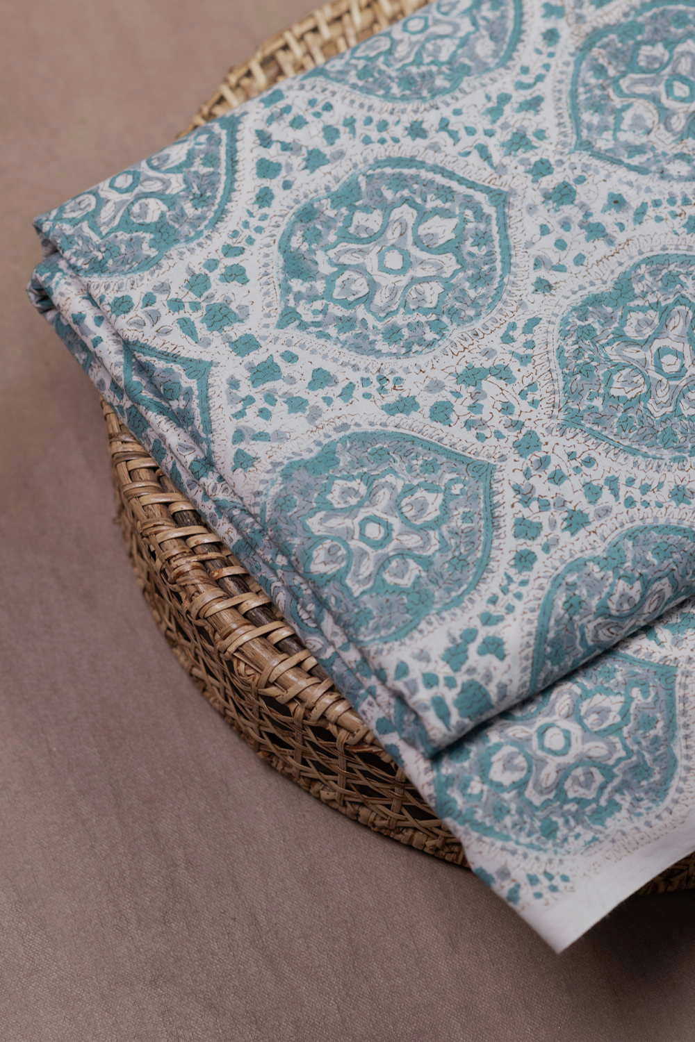 Blue Tile Motif Sanganeri Cotton Fabric