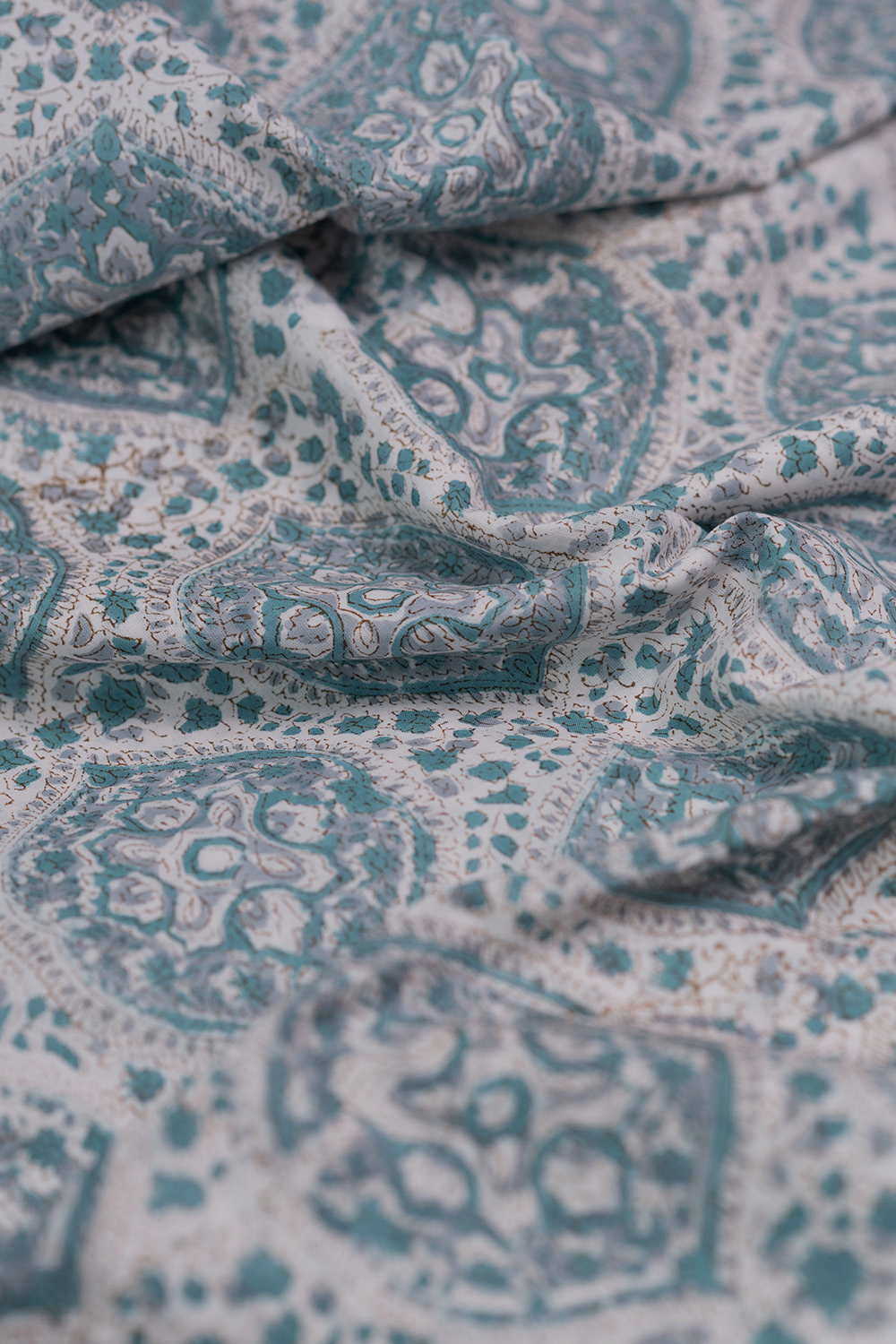 Blue Tile Motif Sanganeri Cotton Fabric - Image 3