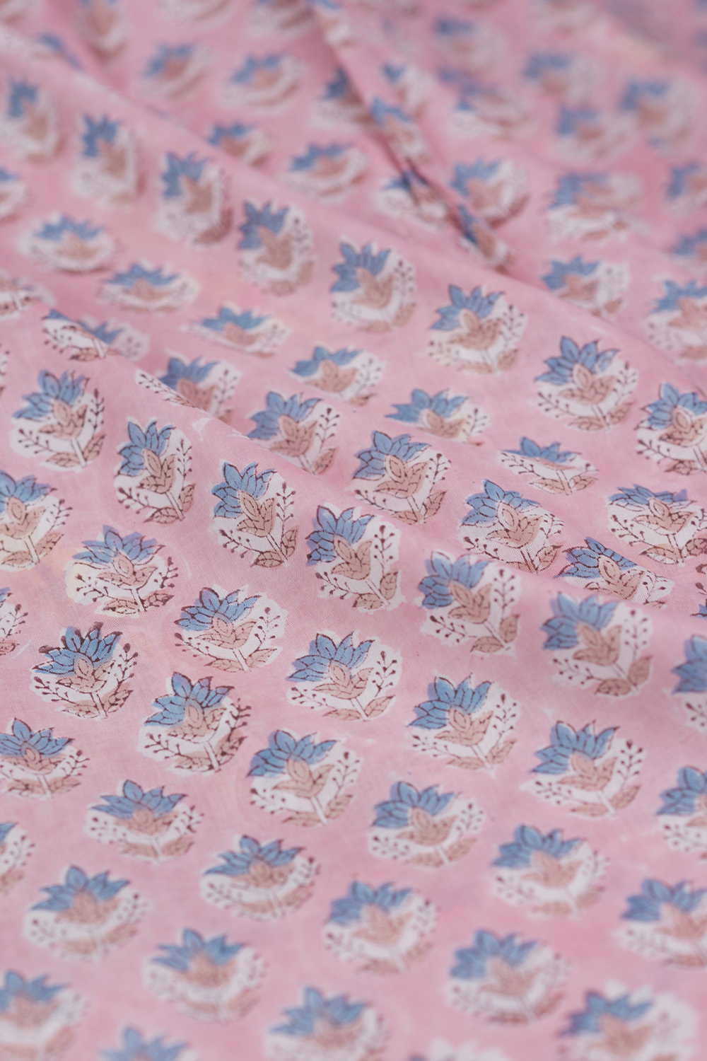 Petal Sprinkle - Pink Sanganeri Cotton Fabric - Image 3
