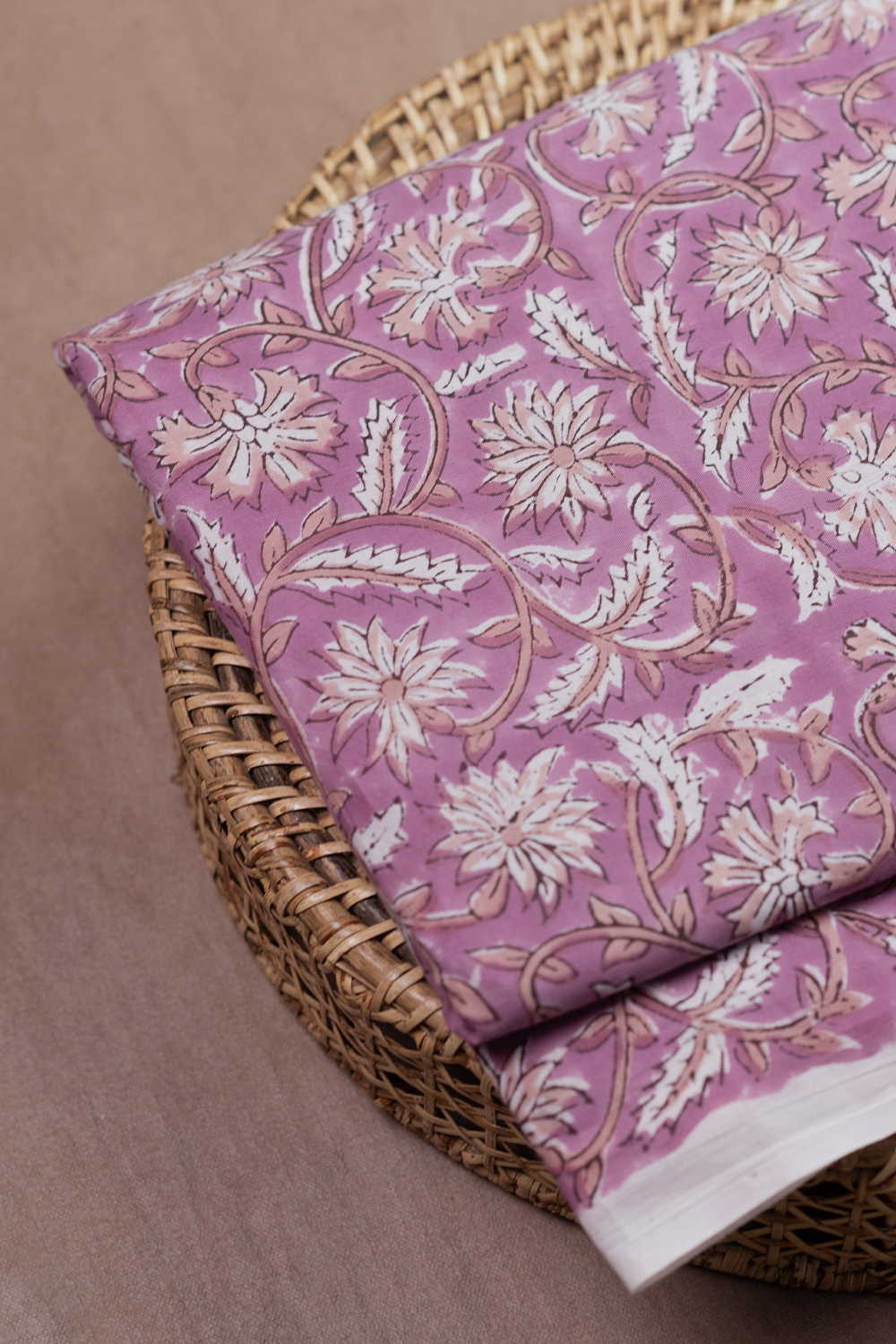 Pink with Floral Sanganeri Cotton Fabric