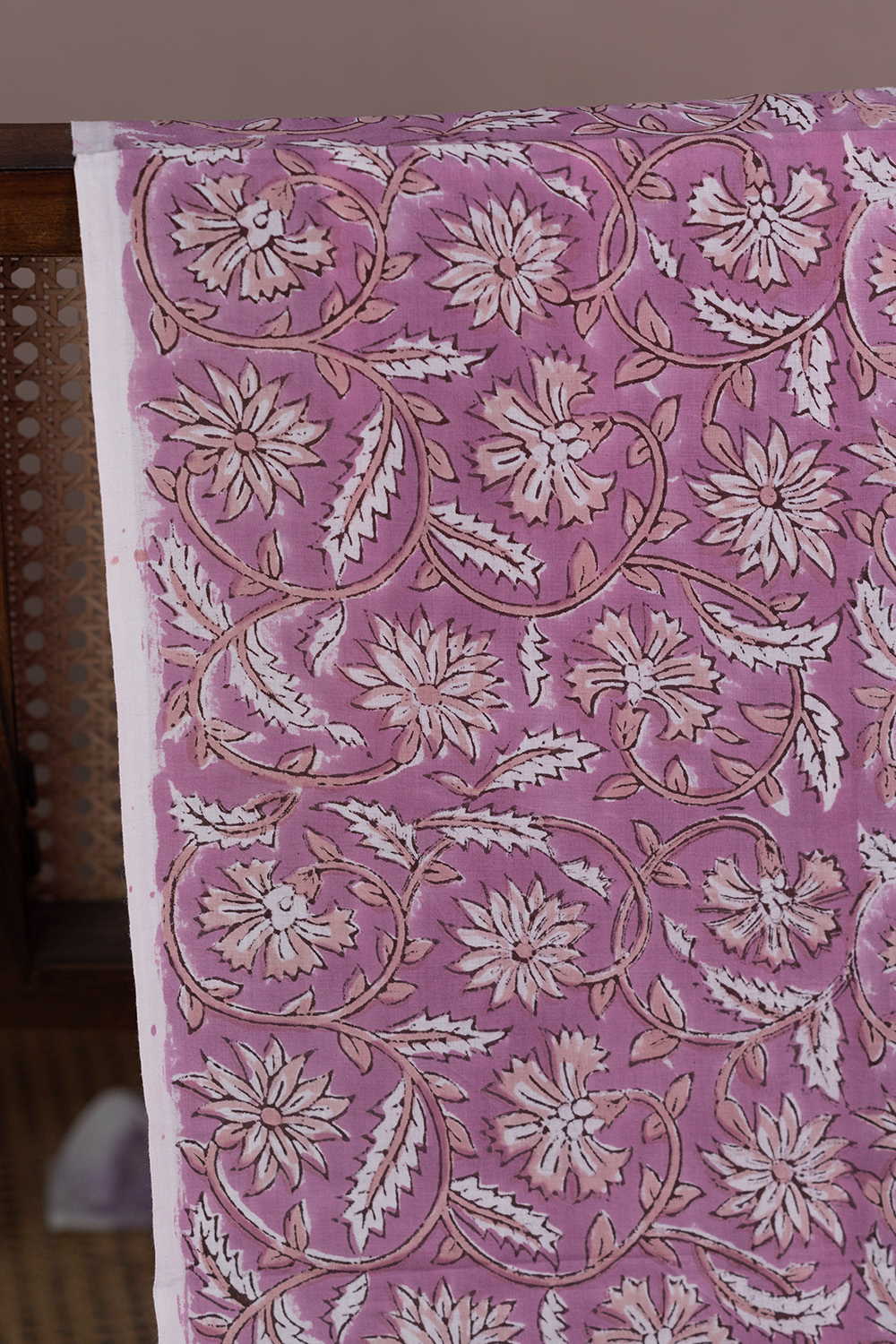 Pink with Floral Sanganeri Cotton Fabric - Image 2