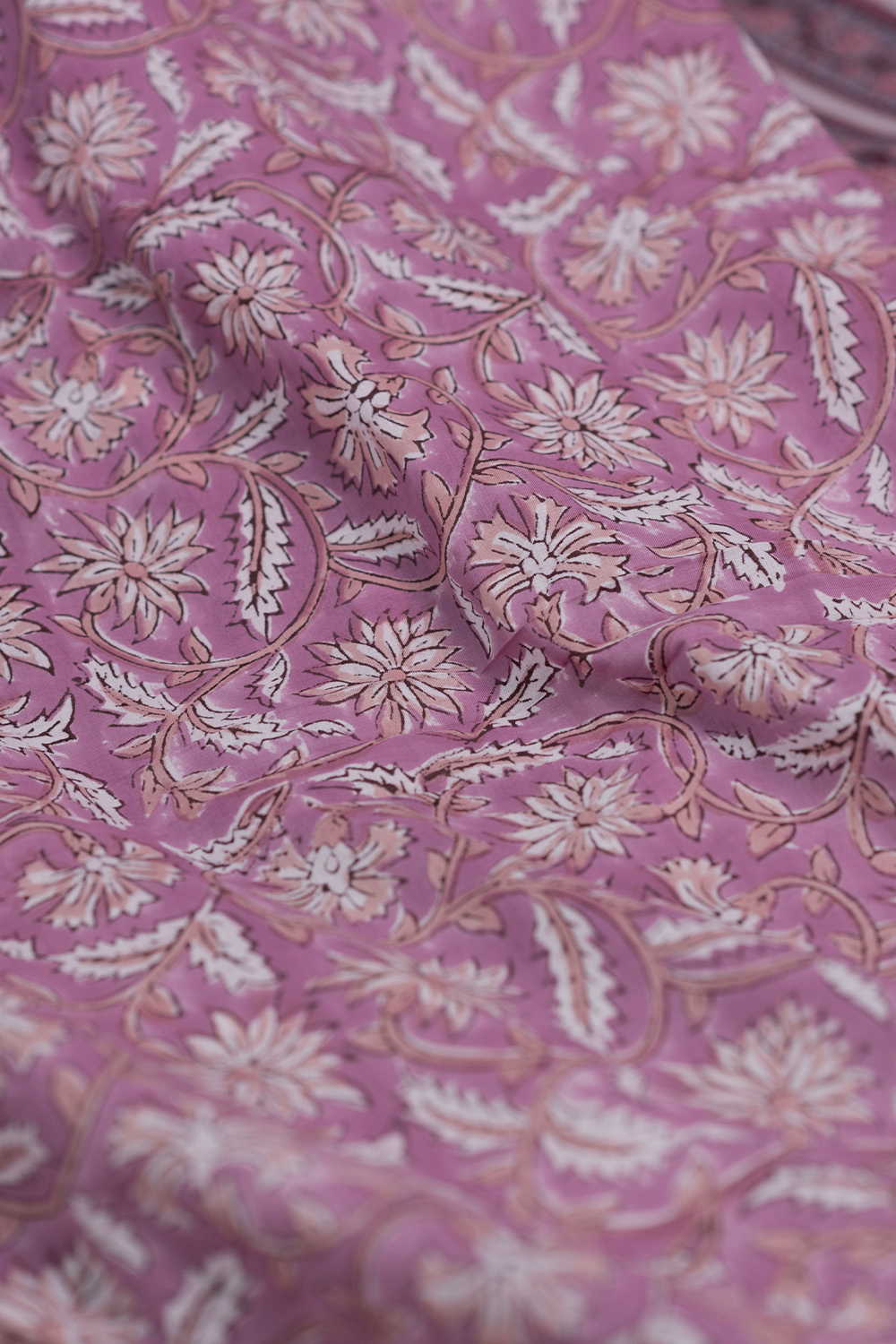 Pink with Floral Sanganeri Cotton Fabric - Image 3