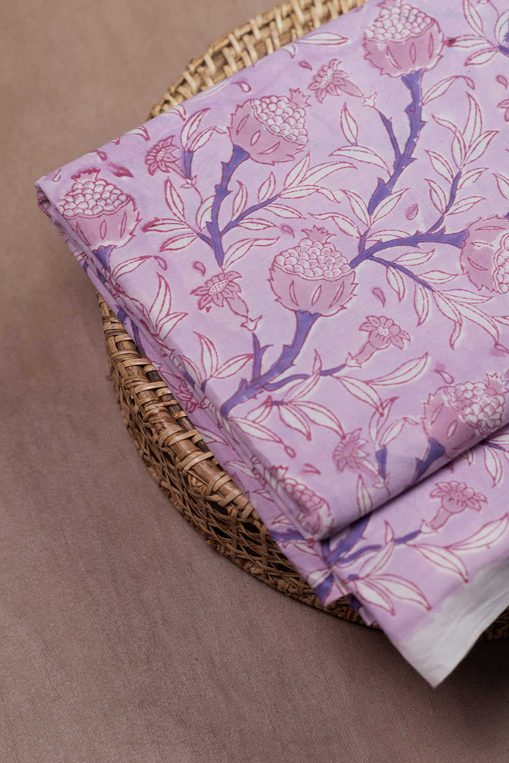 Soft Pink with Floral Sanganeri Cotton Fabric