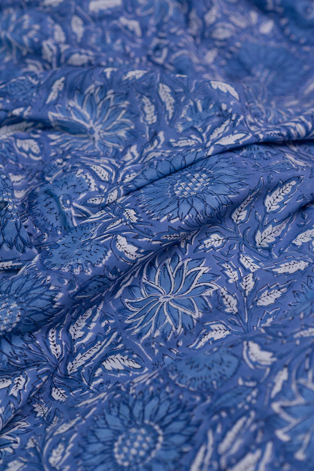 Sapphire Bloom Sanganeri Cotton Fabric - Image 3