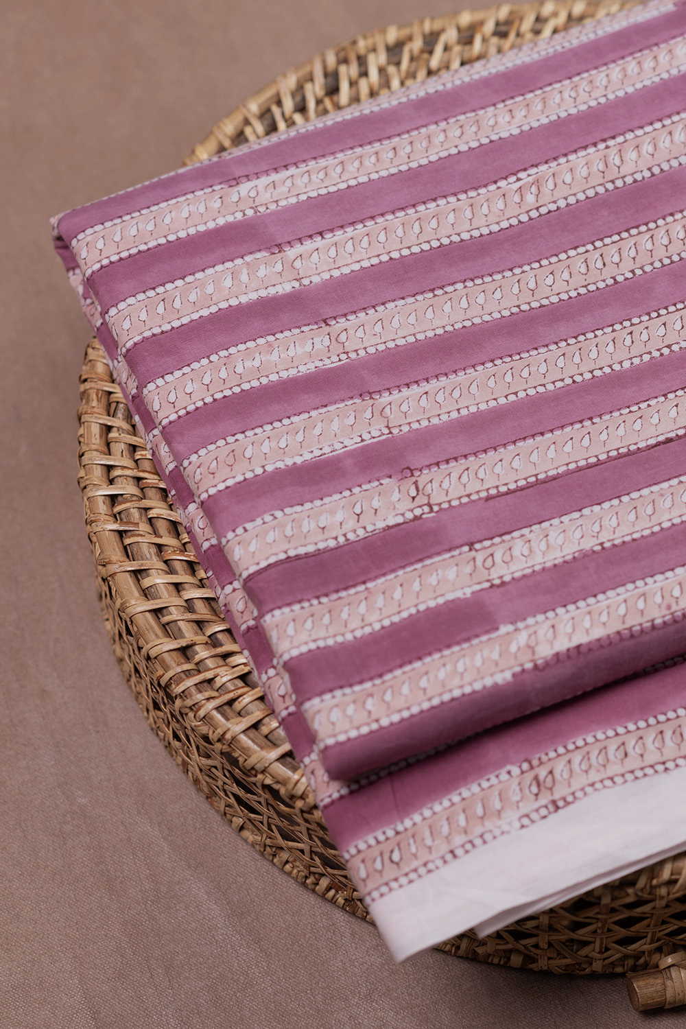 Soft Rose Line Sanganeri Cotton Fabric