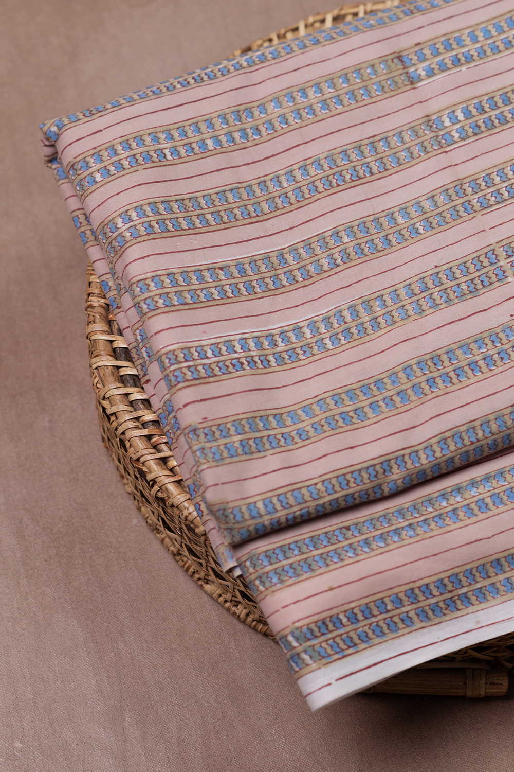 Beige - Stripe Sanganeri Cotton Fabric