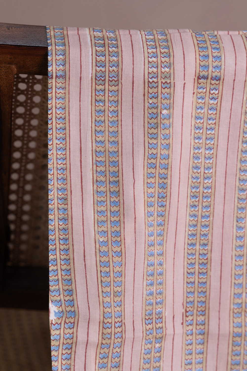 Beige - Stripe Sanganeri Cotton Fabric - Image 2