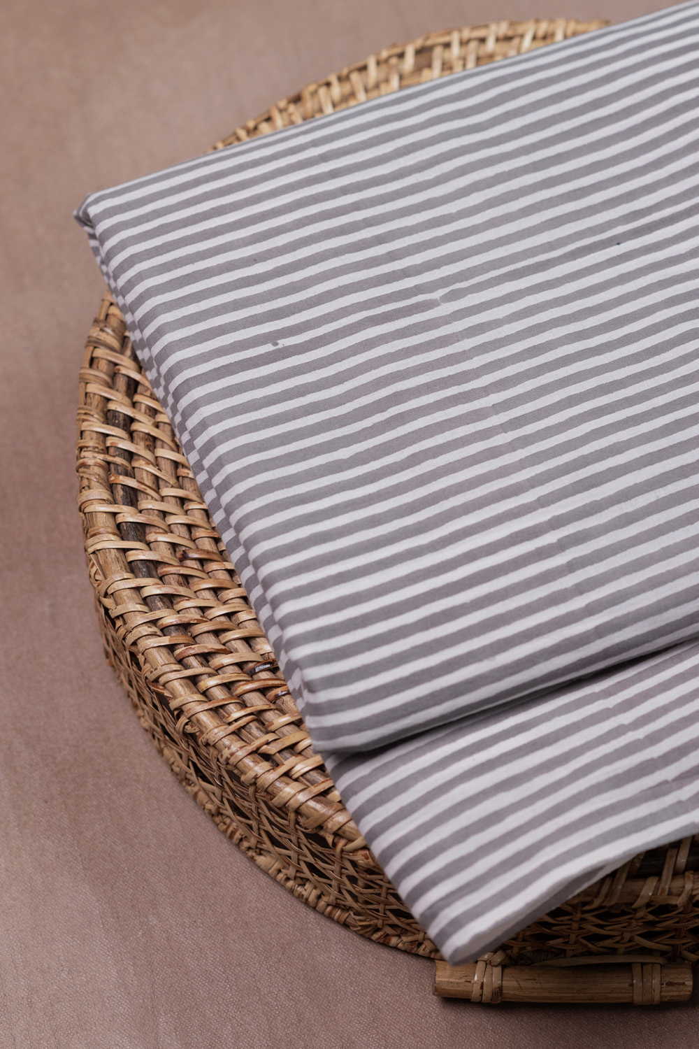 Grey Stripe Sanganeri Cotton Fabric