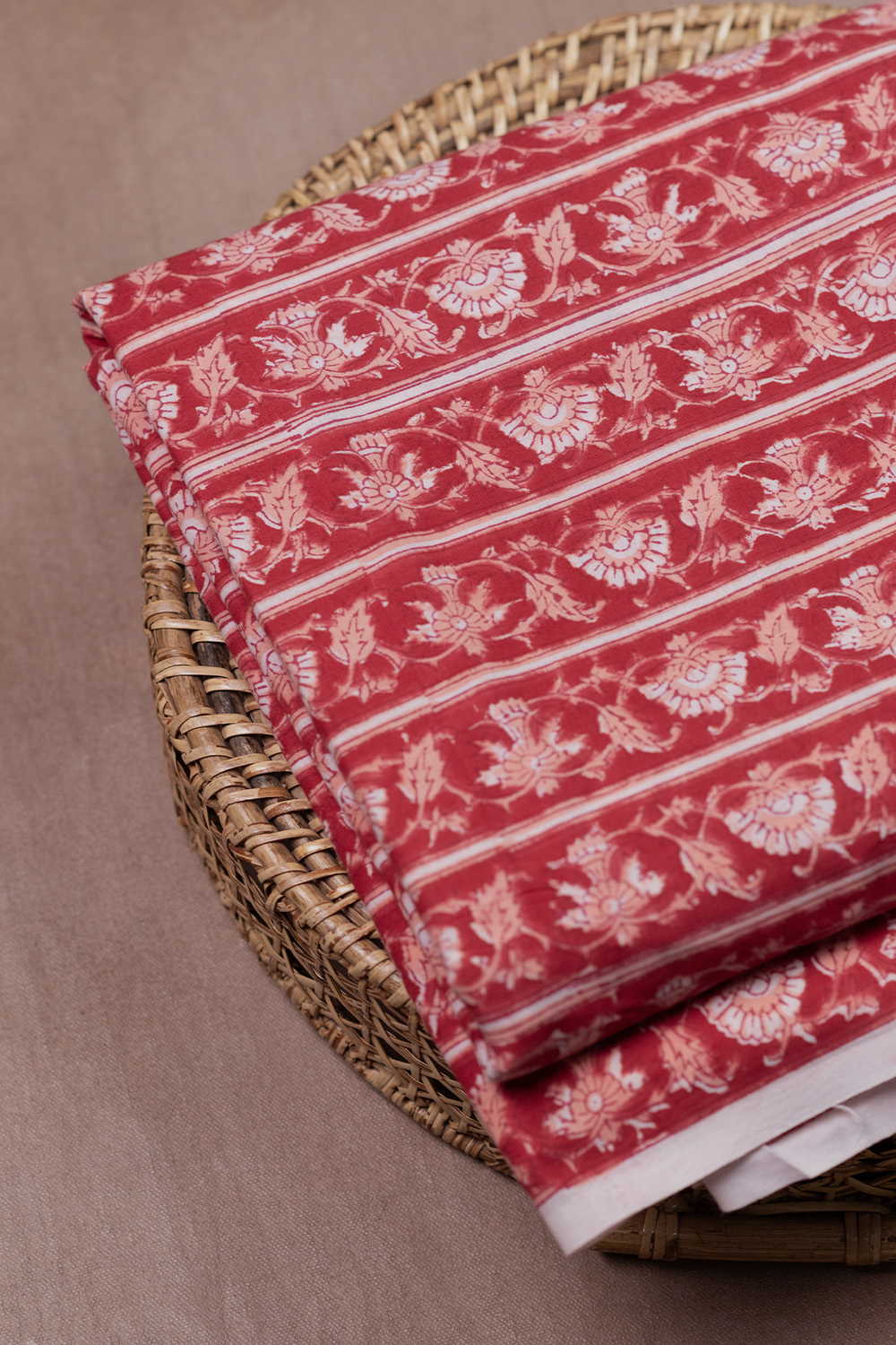 Bloom Reverie - Maroon Sanganeri Cotton Fabric