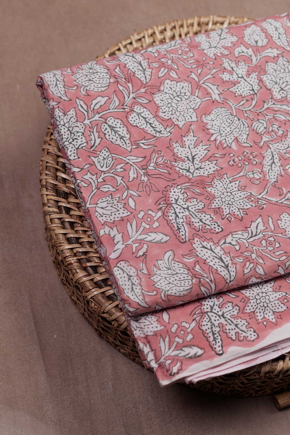 Blossoms on Peach Sanganeri Cotton Fabric