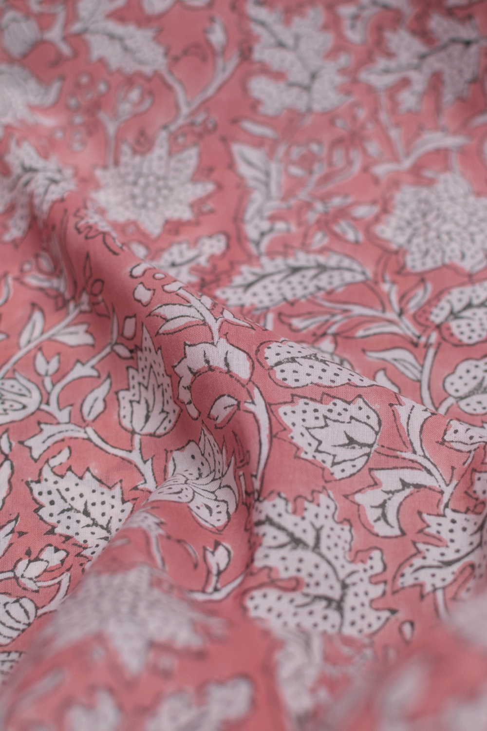 Blossoms on Peach Sanganeri Cotton Fabric - Image 2