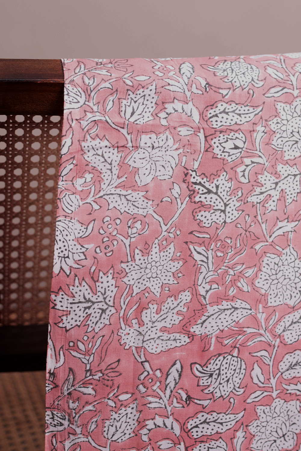 Blossoms on Peach Sanganeri Cotton Fabric - Image 3