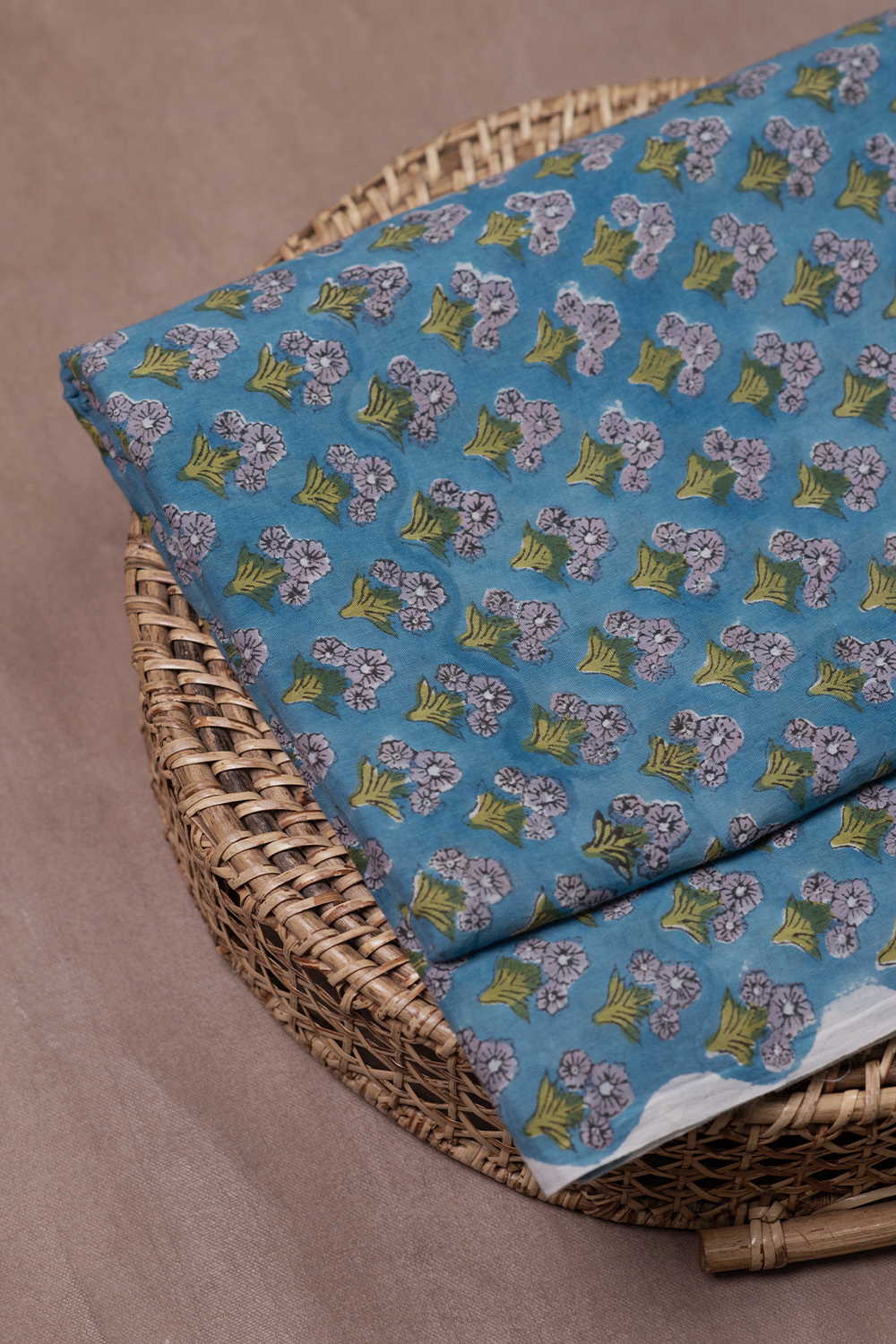Florets on Blue Sanganeri Mul Cotton Fabric