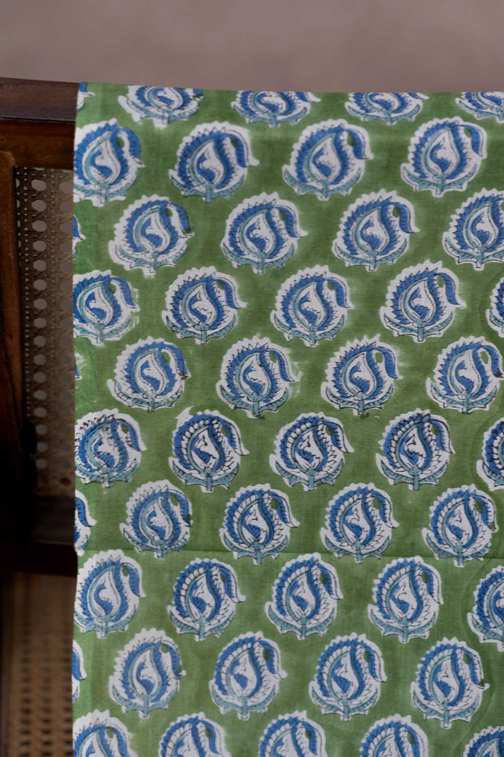 Paisley - Green Sanganeri Mul Cotton Fabric - Image 2