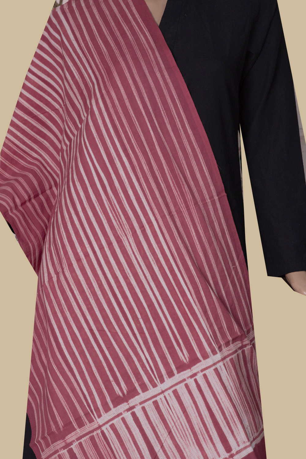 Cream Stripe on Pink Shibori Cotton Stole