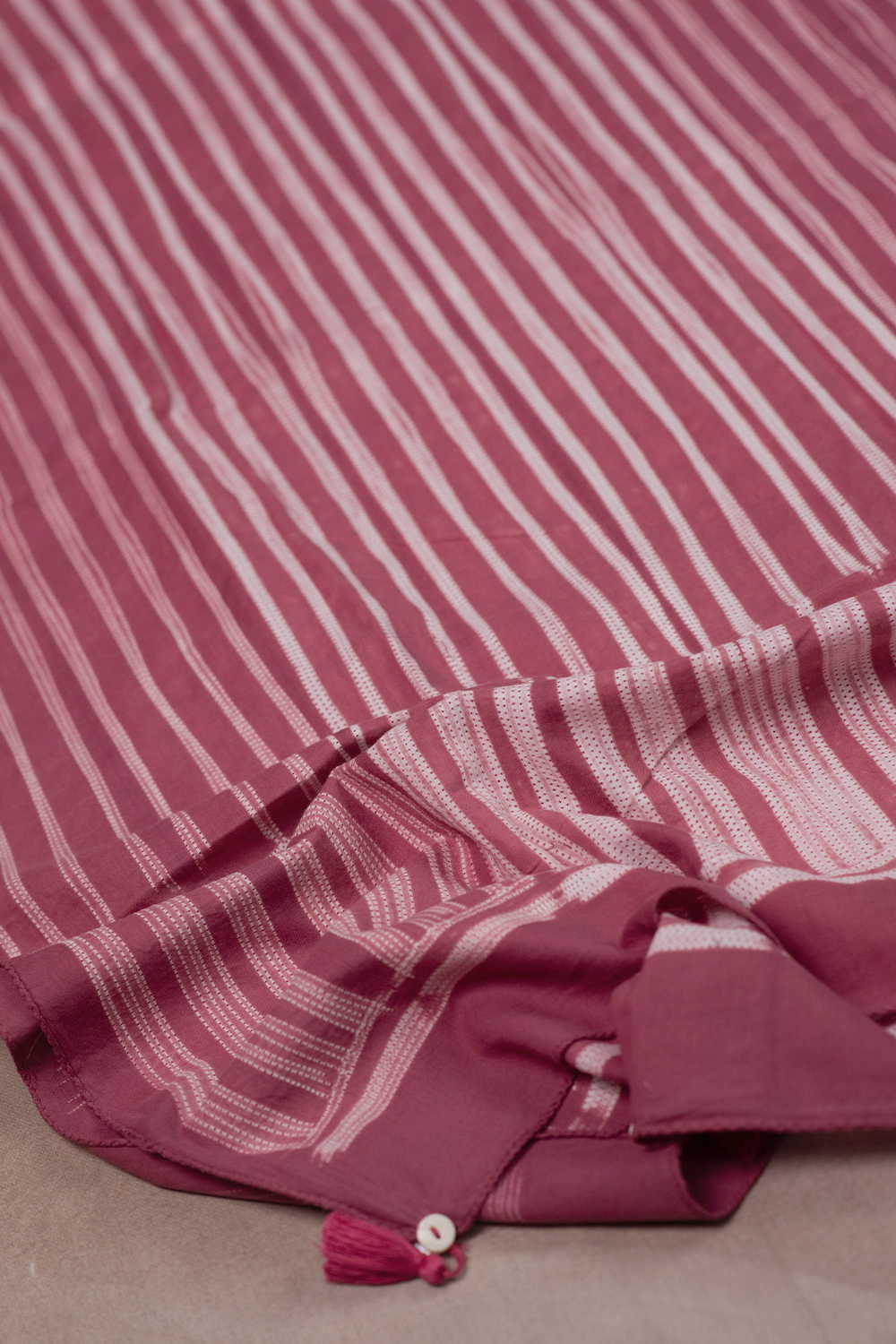 Cream Stripe on Pink Shibori Cotton Stole - Image 2