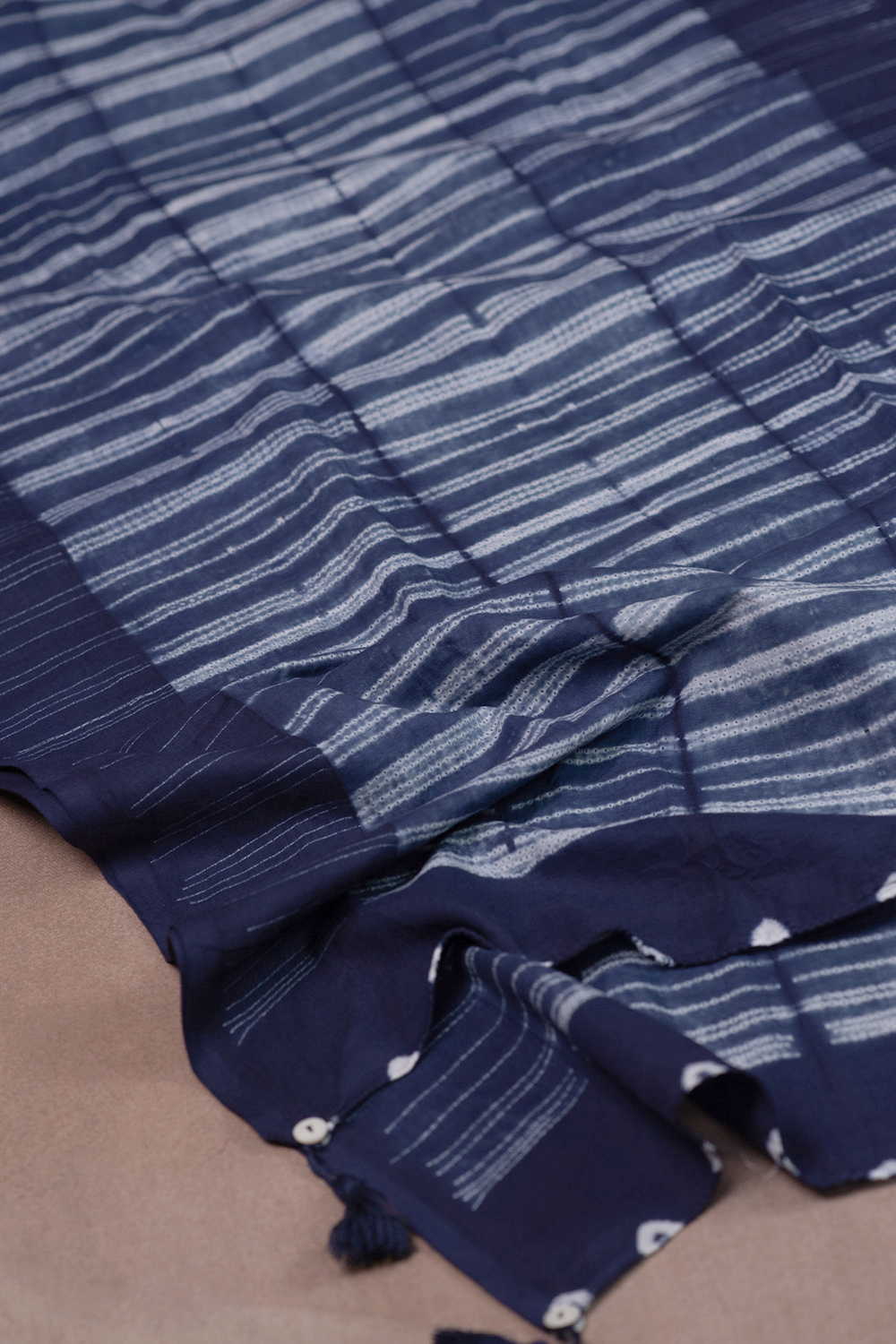 Horizontal Stripes on Indigo Shibori Cotton Stole - Image 3