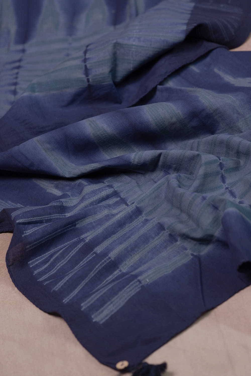 Darker Blue Shibori Cotton Stole - Image 2