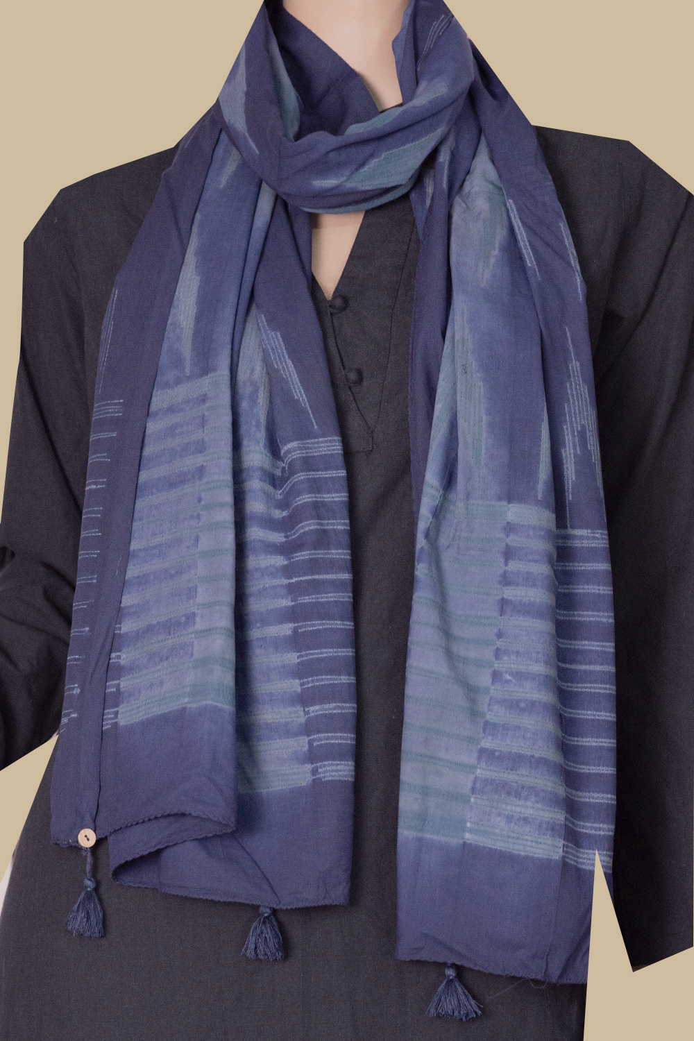 Darker Blue Shibori Cotton Stole - Image 3