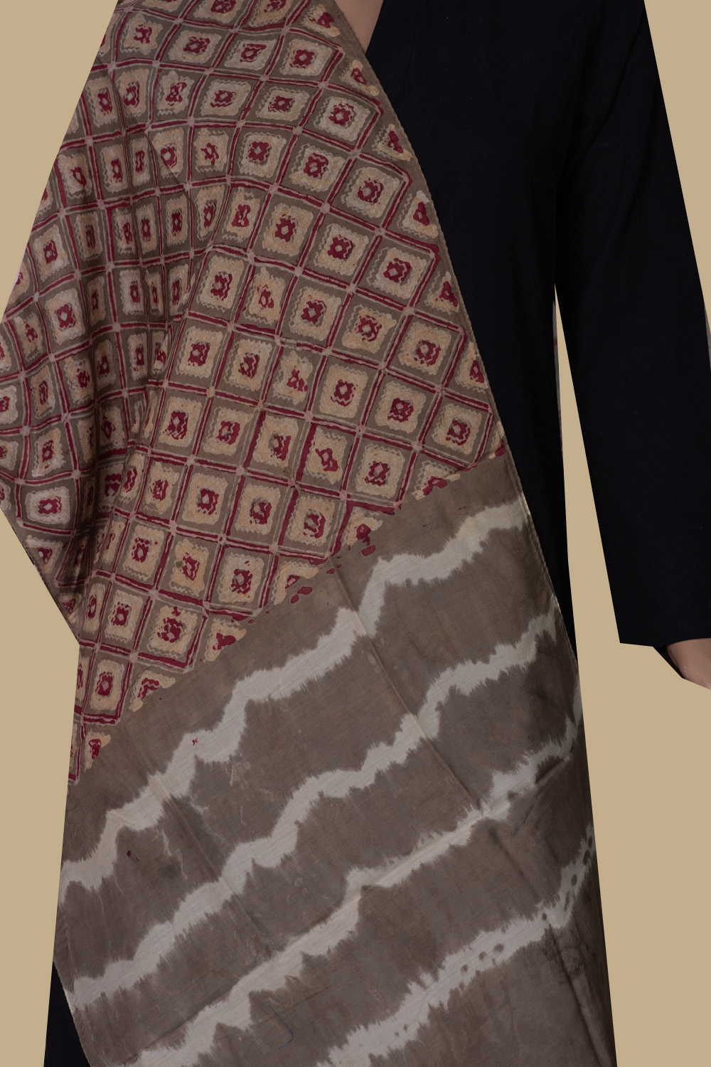 Darker Beige Shibori Cotton Stole - Image 2
