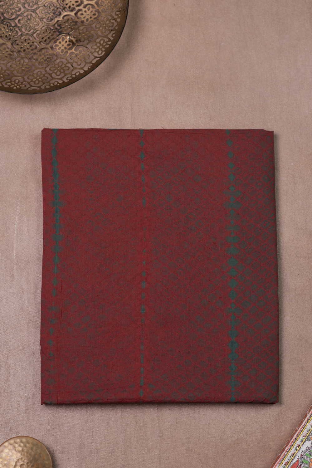 Green with Maroon Shibori Kurta Fabric