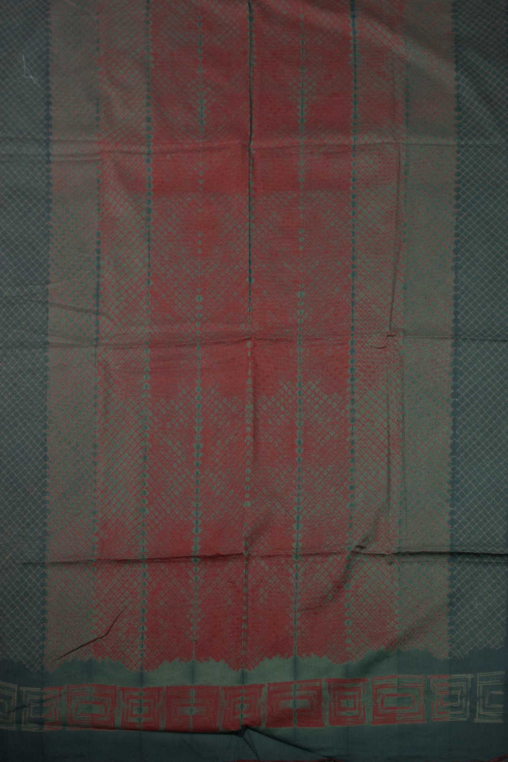 Muted Green with Rust Red Shibori Kurta Fabric - Image 3
