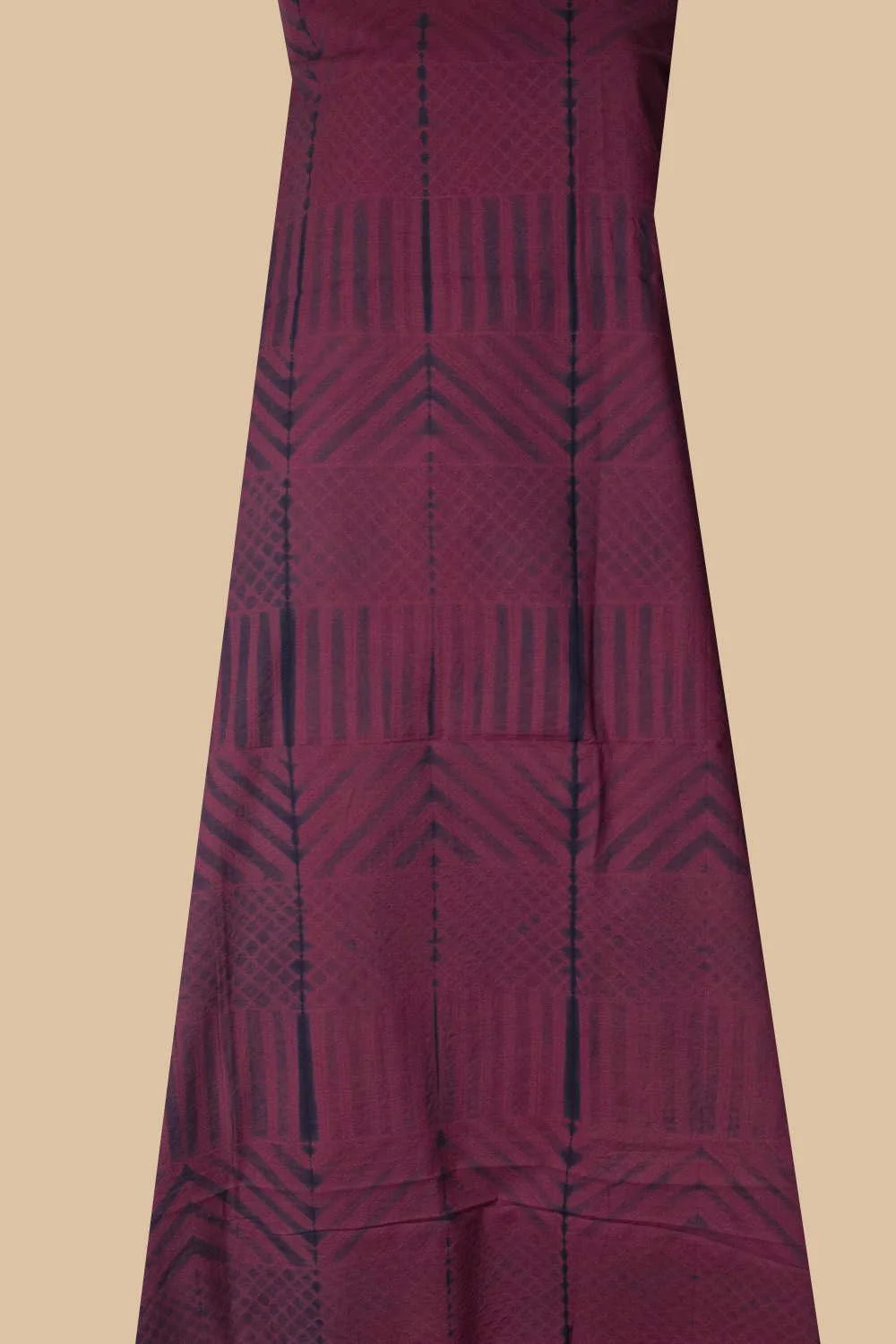 Berry Chevron Grid Shibori Kurta Fabric